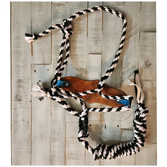 Handmade Mule Tape & Leather Noseband Carved Concho Cross Horse Halter - Picture 2 of 3